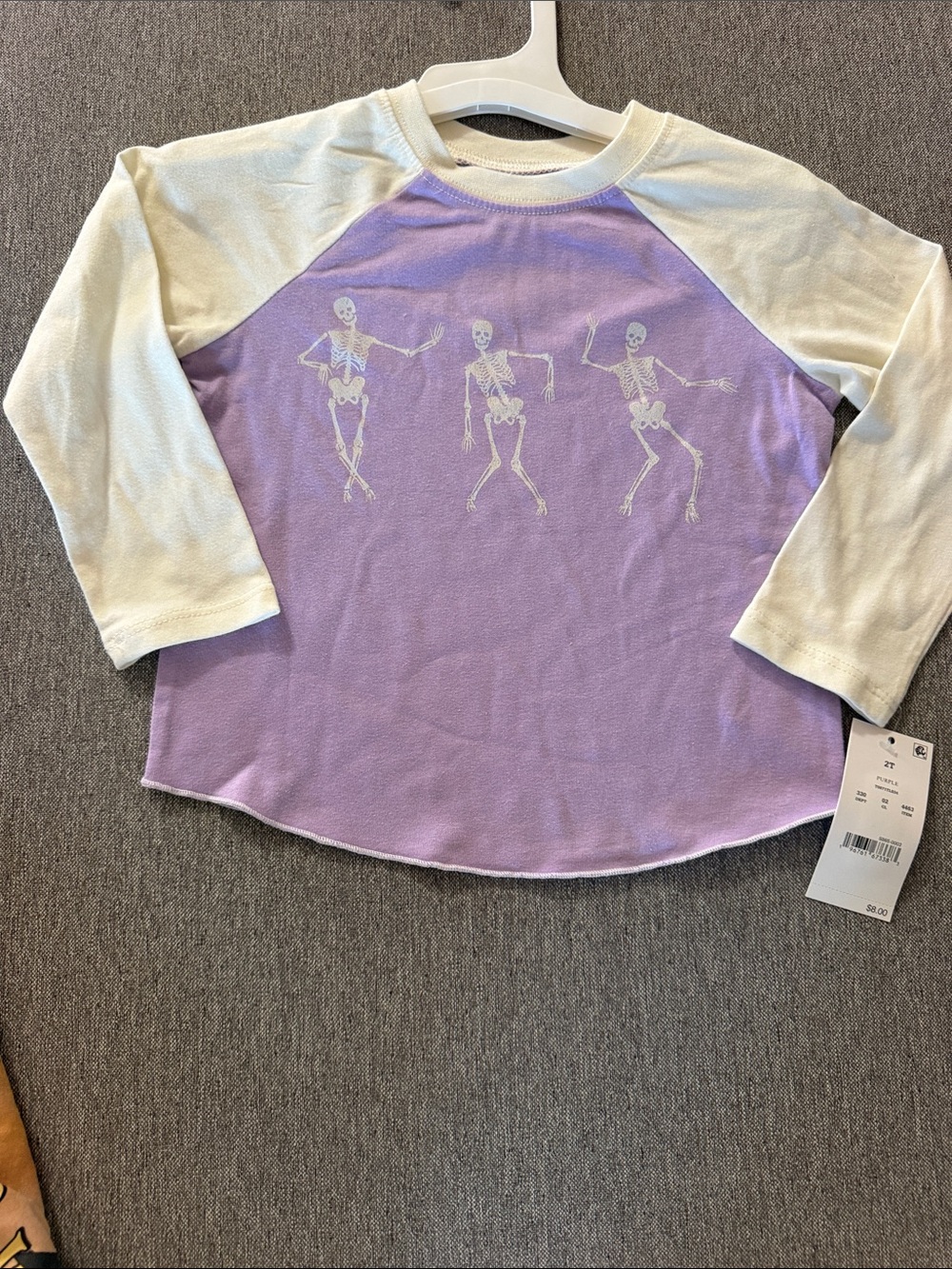 Kids' Lavender & Cream Raglan Top with Dancing Skeletons